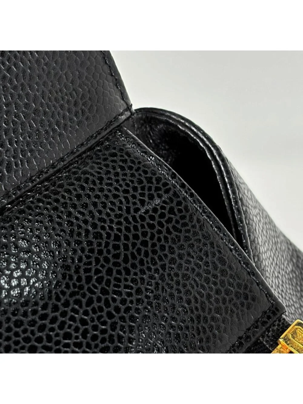 Chanel CC Logo Chain Tote Quilted Caviar Leather Black